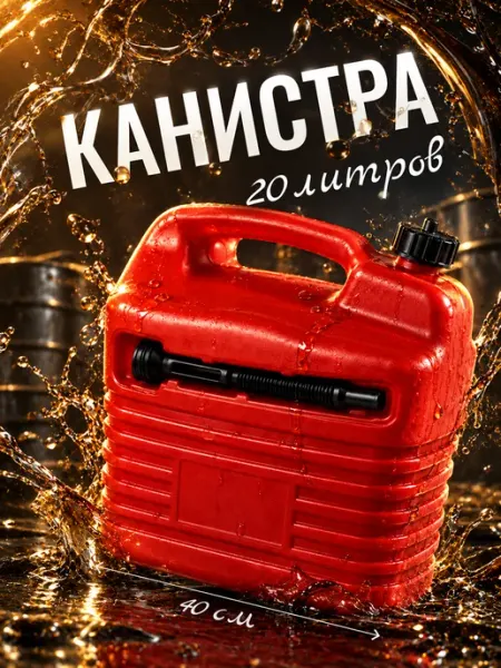 Канистра пластиковая 20 литров с заливным носиком, красная