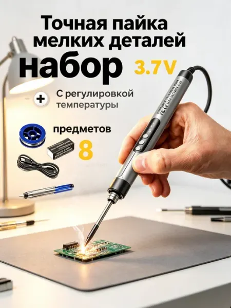 Электрический паяльник с терморегулятором, паяльный набор