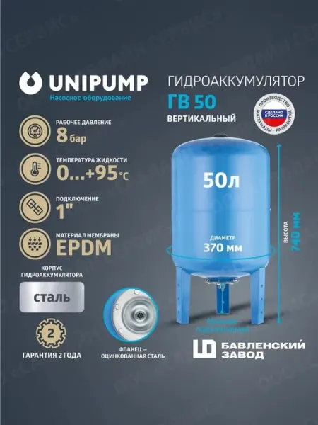 Гидроаккумулятор вертикальный ГВ 50 (фланец оцинкованная ста