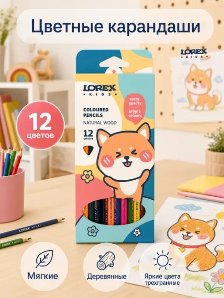 Карандаши цветные для рисования 12 цветов LOREX KIDS