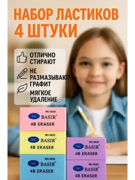 Цветные ластики для детей 4 шт Лю