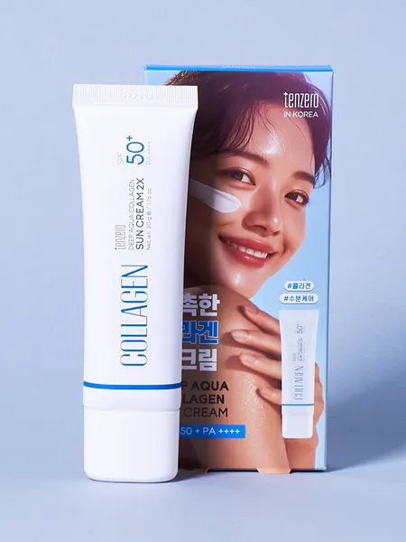 TENZERO Солнцезащитный крем с коллагеном 50г Deep Aqua Collagen Sun Cream 2X SPF50+/PA++++