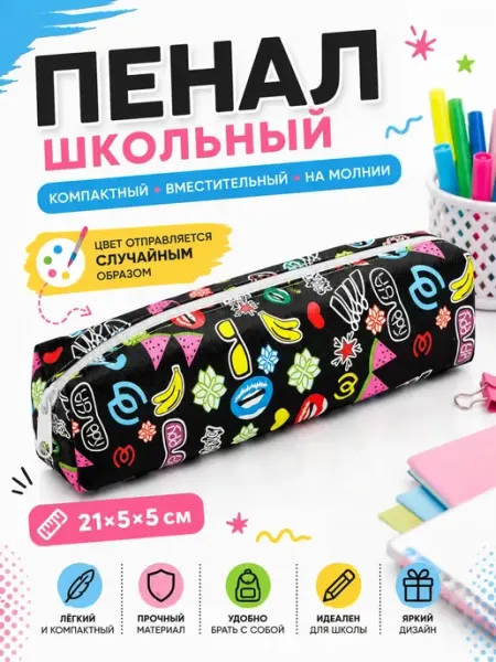 Пенал школьный для девочек и мальчиков большой на молнии МАС12