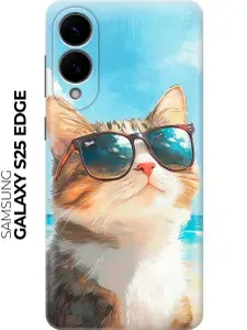 Силиконовый чехол на Samsung Galaxy S25 Edge с принтом "Котик в очках"