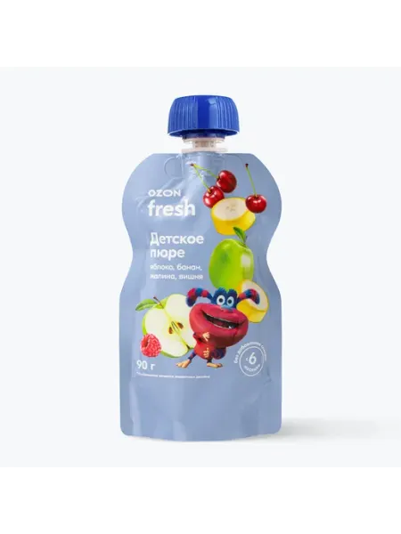 Пюре из яблок, банана, малины и вишни детское 90 г, Ozon