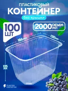 Контейнеры одноразовые без крышки 2000 мл 100 шт для еды и заморозки ягод, рассады, пластиковые