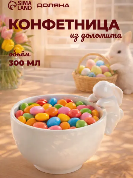 Доляна Конфетница белая 300 мл «Зайка», доломит