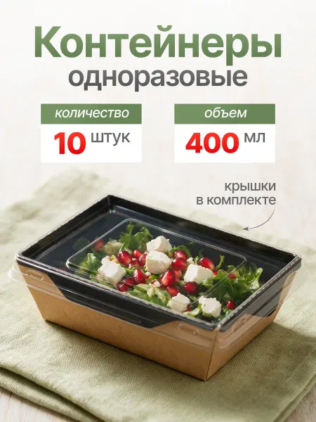 Контейнеры одноразовые с крышкой для еды 400мл