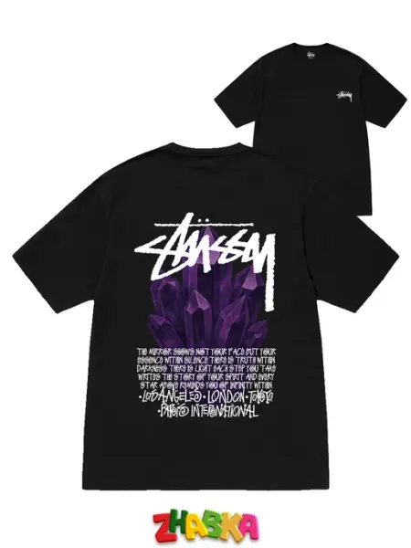 Футболка STUSSY хлопковая оверсайз с принтом кристалл у2к ZHABKA