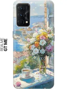 Силиконовый чехол на Realme GT Master Edition с принтом "Букет цветов и кофе"