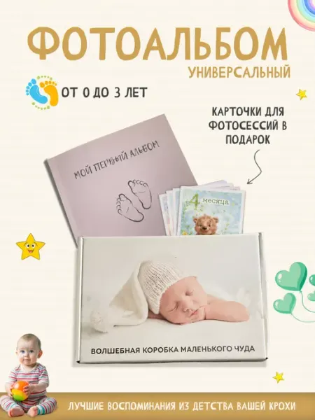 Фотоальбом для новорожденных 21х21 + подарочная коробка VICTORY