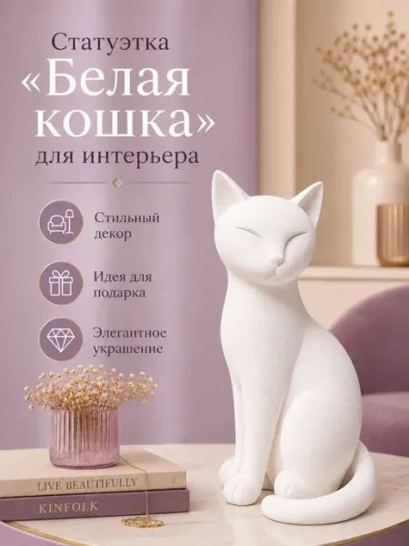 Статуэтка «Белая кошка» для интерьера 3D Lab Armenia