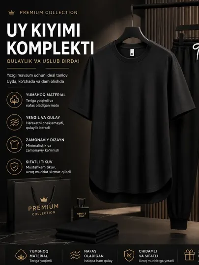 Мужская пижама, летний комплект для дома, чёрная футболка и брюки