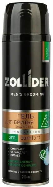 Гель для бритья ZOLLIDER "Pro Comfort" с витаминами и натуральными экстрактами, 200 мл