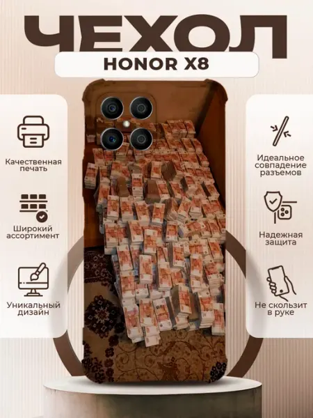Чехол на HONOR X8 силиконовый с принтом деньги PRINTberries
