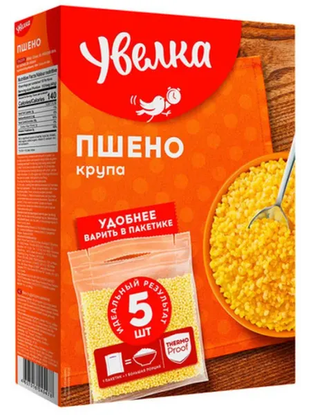 Крупа пшено Увелкa шлифованное в пакетах для варки 5шт, 400г Увелка