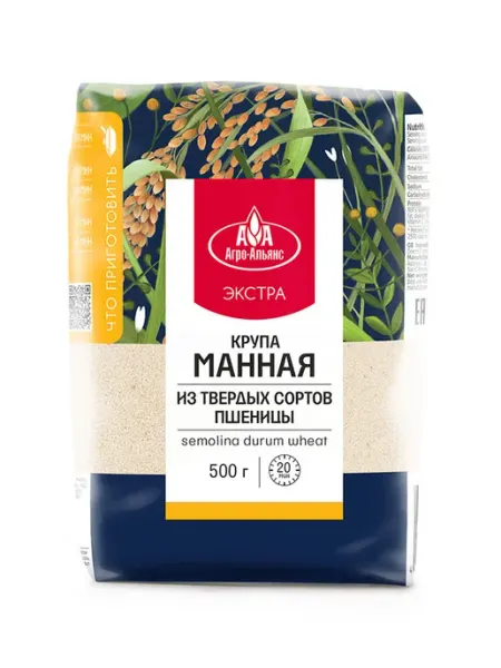 Крупа манная из твердой пшеницы 500гр Агро-Альянс
