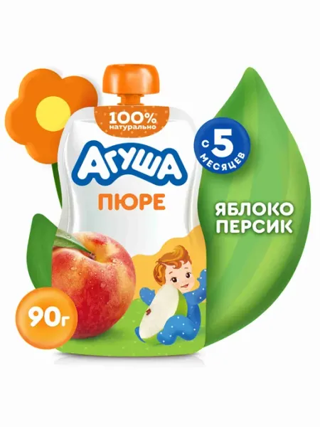 Детское фруктовое пюре Агуша Яблоко-персик в мягкой