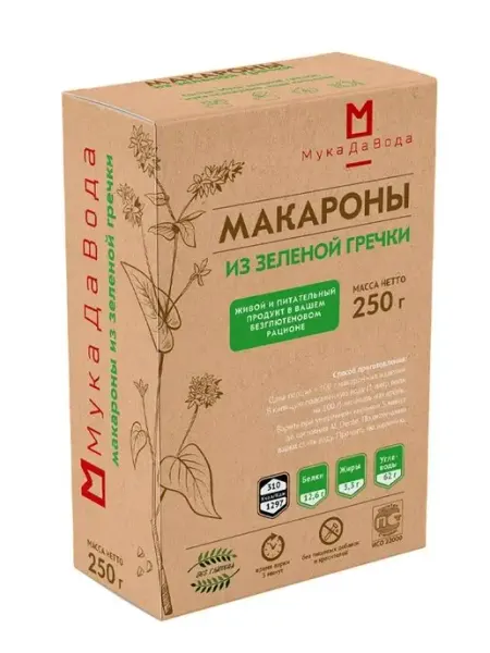 Макароны без глютена из зеленой гречки 250гр МукаДаВода