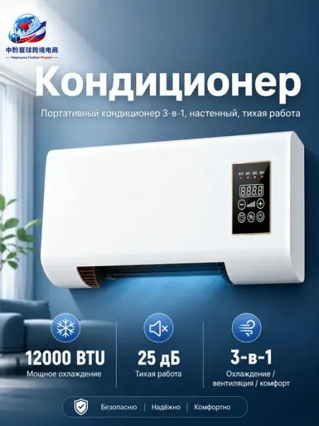 Портативный кондиционер 3-в-1 без оконного блока, настенный