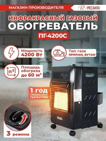 Обогреватель для дома газовый инфракрасный ПГ-4200С Ресанта