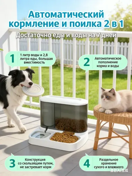 Кормушка для кошек автоматическая для сухого корма и воды