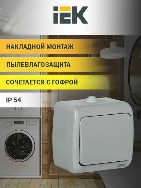 Выключатель одноклавишный для открытой установки ВС-20-1-0-A 10А IP54 IEK серия Aquatic