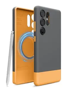 Чехол Elago на Samsung Galaxy S25 Ultra силиконовый с пластиковыми вставками, с магнитом, Magnetic GLIDE, темно-серый / желтый