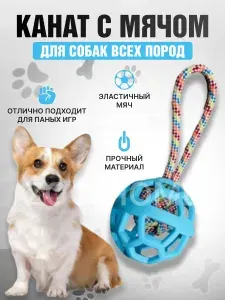 Игрушка для собак канат с мячом/ Жевательная игрушка для собак