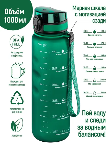 Бутылка для воды спортивная, для холодных и горячих напитков 500 мл Elan Gallery Style Matte, темно-зеленая