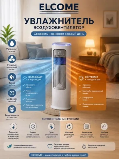 Климатический комплекс Elcom: воздухоохладитель, обогреватель, вентилятор