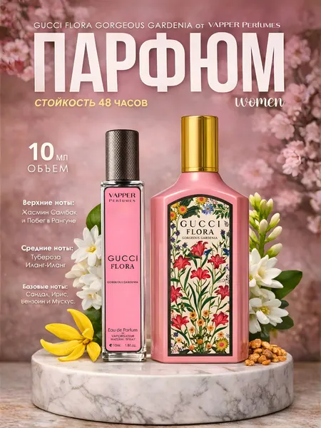 Духи женские Gucci Flora Gardenia – женский парфюм с цветочным ароматом, духи для женщин в пробнике, 10 мл