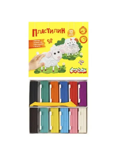 Пластилин, 12 цветов, 180 гр, стек, картонная коробка - 5 шт NoName