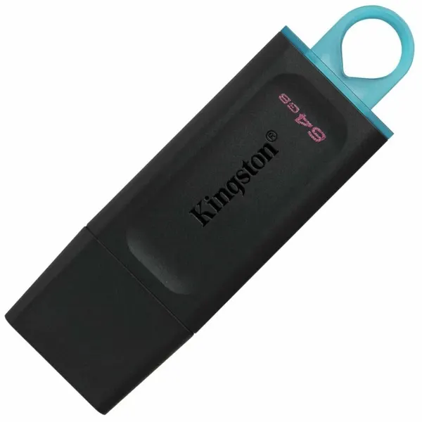 Флешка Kingston DataTraveler Exodia DTX/64GB, 64 ГБ, чтение до 70 МБ/с, USB 3.2 Gen 1, черный/голубой