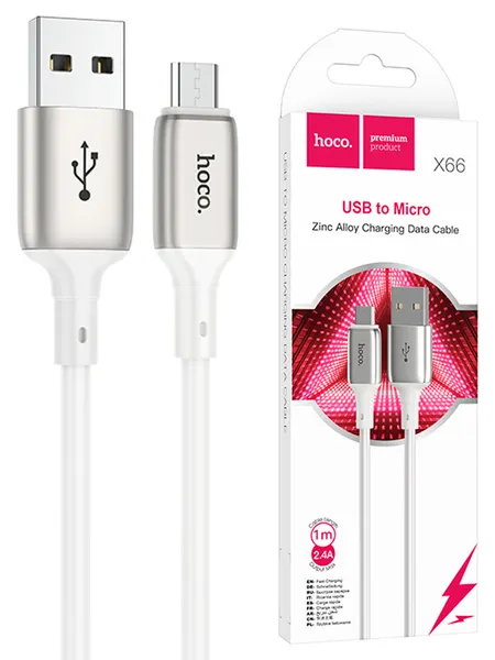 Кабель для зарядки телефона microUSB X66 1м белый для видеорегистраторов