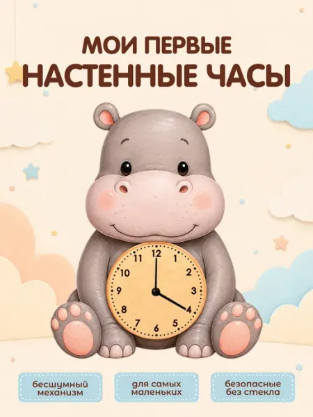 Часы настенные бесшумные Бегемотик Standwood