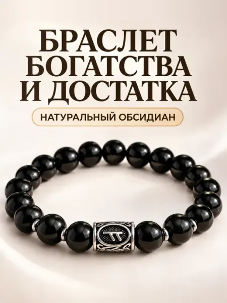 Рунический браслет руна ФЕХУ на руку из натуральных камней Lorelei