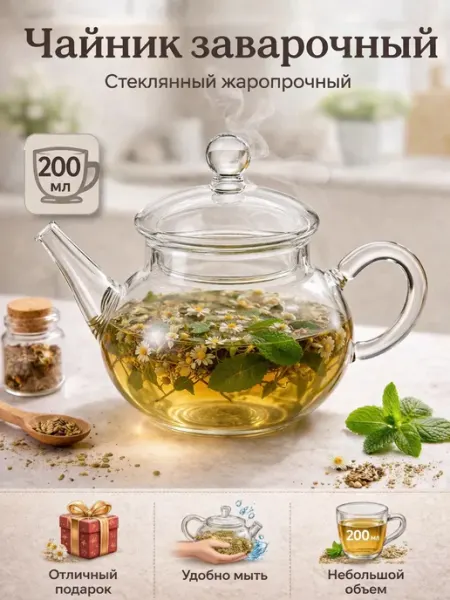 Чайник заварочный стеклянный 200 мл Happy Cooking