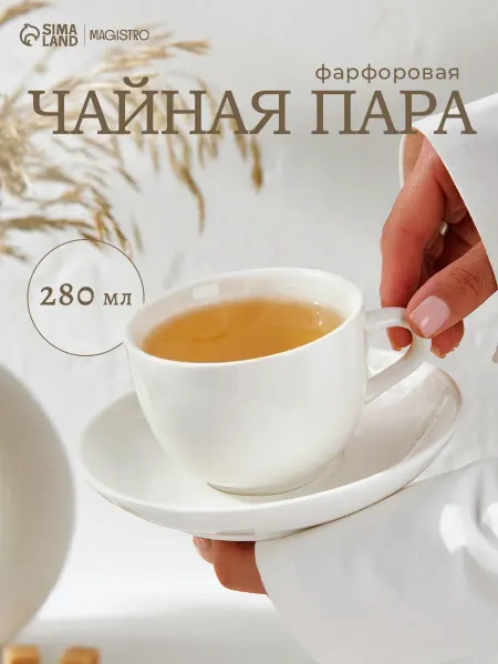 Magistro Кружка для чая и кофе подарочная 280 мл "Бланш" с блюдцем