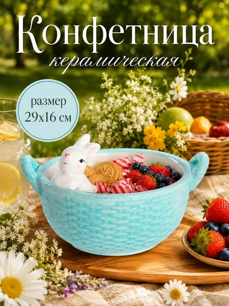 Конфетница, объем 750 мл, Доляна "Зайка", керамическая