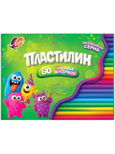 Пластилин 80 цветных кусочков Луч