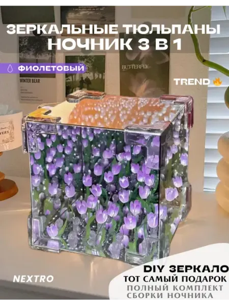 Светильник зеркало с тюльпанами