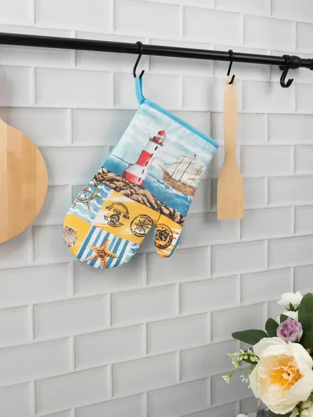 Прихватка-рукавица Wellness, морская тематика, белая, 17x27 см