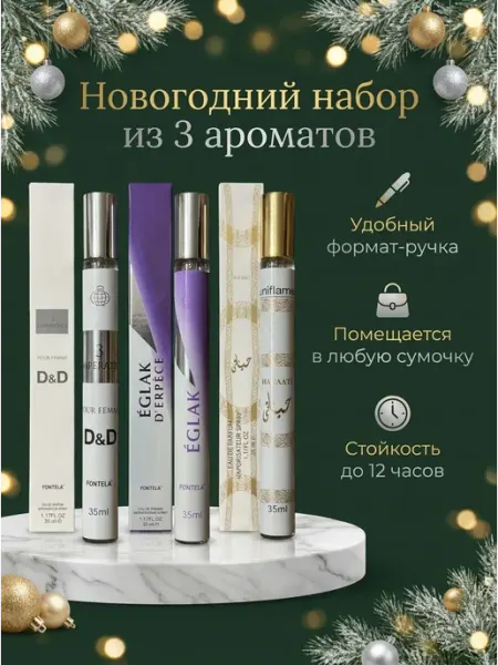 Новогодний подарочный парфюмерный набор женский духи 3 Vse_v_dom