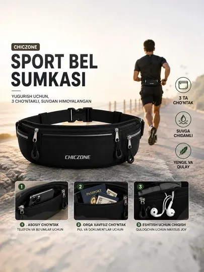 Спортивная поясная сумка CHICZONE, 3 отделения, водоотталкивающая