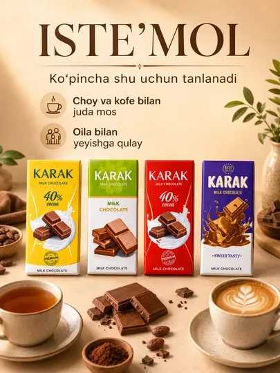 5 штук Шоколадная плитка KARAK Chocolate Red Edition, 76 г, 16.5 × 7.5 см, Ne’mat