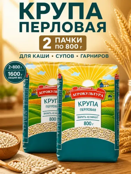 Крупа перловая 2уп по 800 г Агрокультура