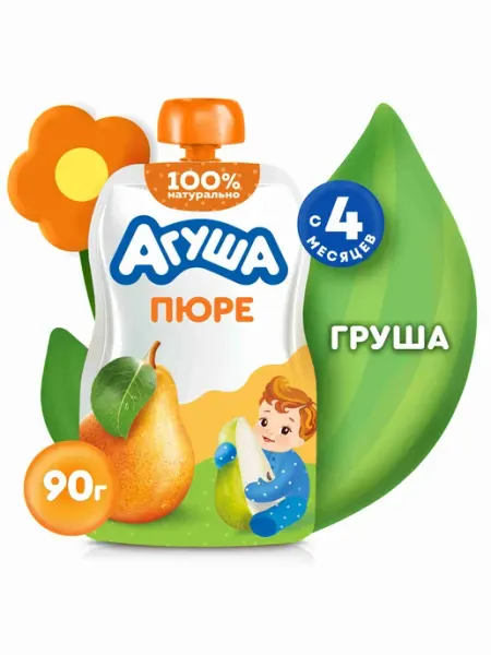 Детское фруктовое пюре Агуша Груша в мягкой упаковке, с 4