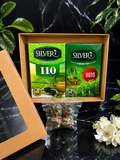 SILVER TEA Mini Box — подарочный набор из трех сортов чая; зеленый чай премиум-класса
