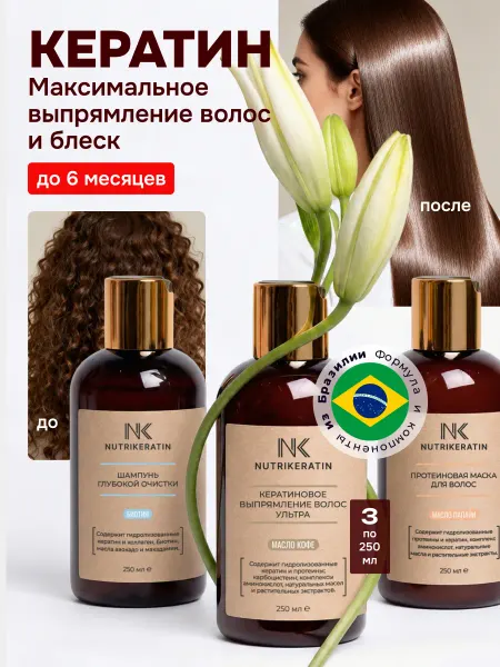 NUTRIKERATIN Кератин для волос, набор кератинового выпрямления по 250 мл